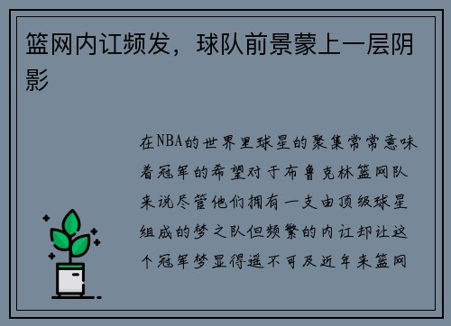 篮网内讧频发，球队前景蒙上一层阴影